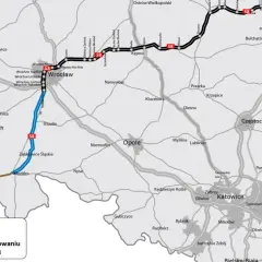 Mapa drogowa Polski z zaznaczoną autostradą S8, jej odcinkami istniejącymi i w przygotowaniu, oraz drogą krajową nr 8.