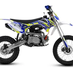Barton 125, idealny motor na prawo jazdy B, z jaskrawymi grafikami w kolorach żółtym i niebieskim.