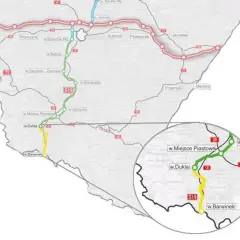 Mapa przebiegu drogi ekspresowej S19 z zaznaczonymi odcinkami w budowie i planowanymi.
