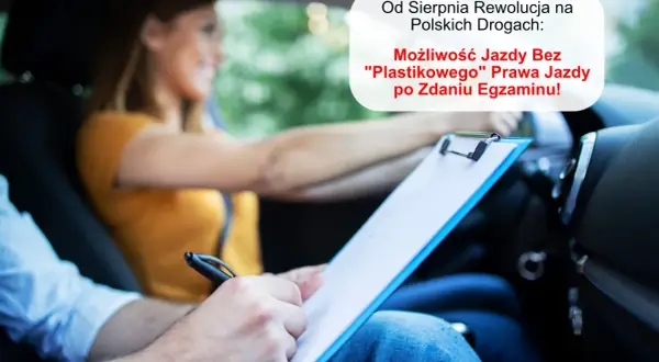 Kobieta za kierownicą, instruktor notuje. Od Sierpnia możliwość jazdy bez egzaminu na prawo jazdy!