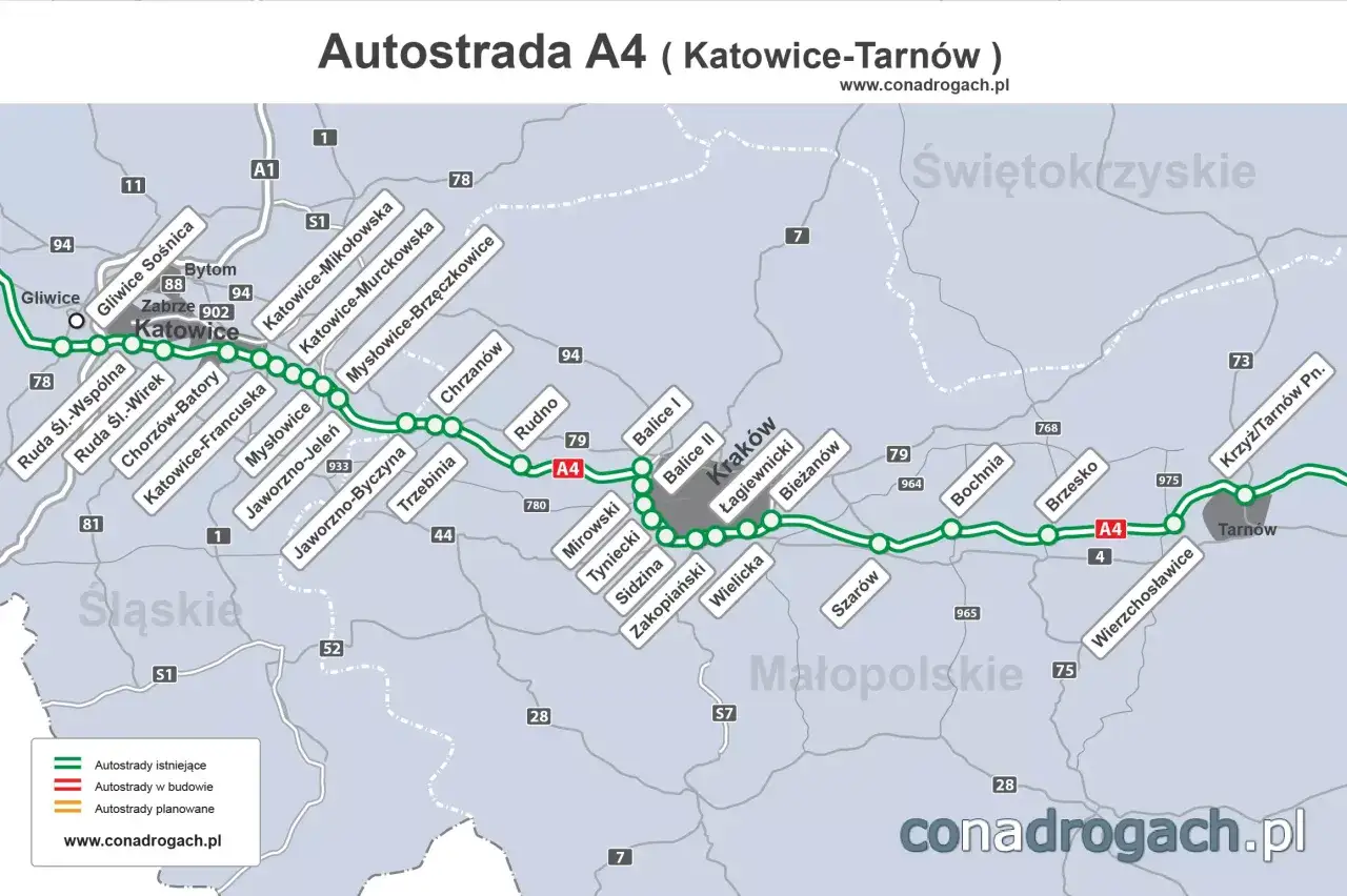 Mapa autostrady A4 od Gliwic do Tarnowa. Sprawdź autostrada a4 cennik Gliwice-Wrocław.