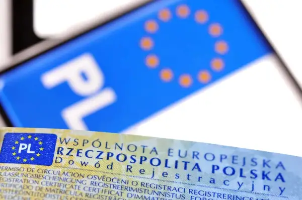 Dowód rejestracyjny z napisem "PL" i gwiazdkami UE. Sprawdź, jak sprawdzić czy dowód rejestracyjny jest do odbioru.